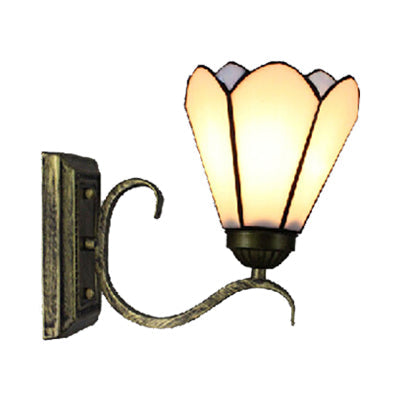 Lisslune | Cone Bookstore Wall Lamp Art Glass 1 Head Tiffany Simple Style Wall Lamp Light in White Finish