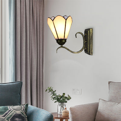 Lisslune | Cone Bookstore Wall Lamp Art Glass 1 Head Tiffany Simple Style Wall Lamp Light in White Finish