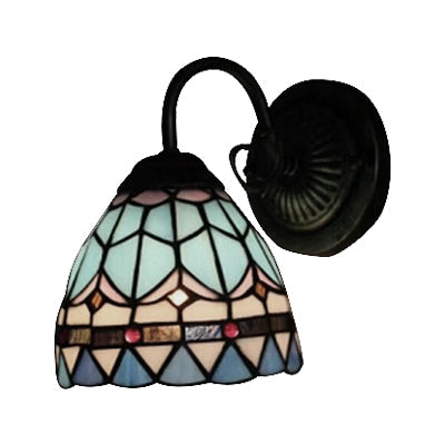 Lisslune | Stained Glass Dome Wall Lamp 1 Light Mediterranean Style Wall Lamp in Blue for Staircase