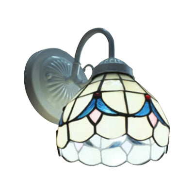 Lisslune | White Glass Dome Wall Lamp Tiffany 1 Head Wall Mount Light for Living Room