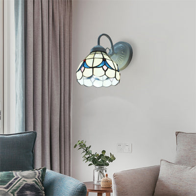 Lisslune | White Glass Dome Wall Lamp Tiffany 1 Head Wall Mount Light for Living Room