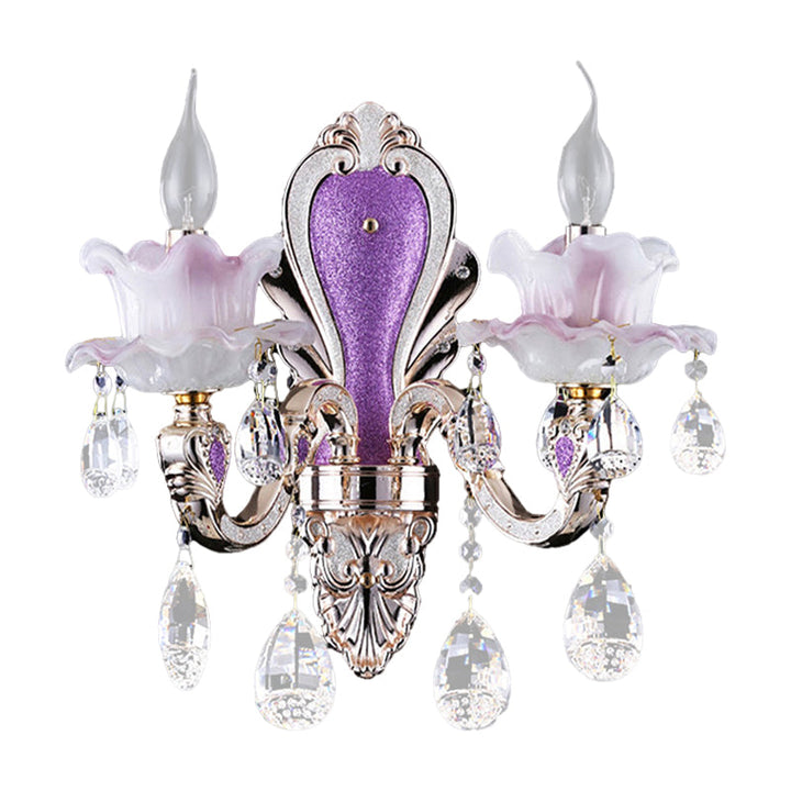 Lisslune | Purple Candle Holder Wall Lamp Modern 1/2 Lights Jade Wall Light with Crystal Pendant