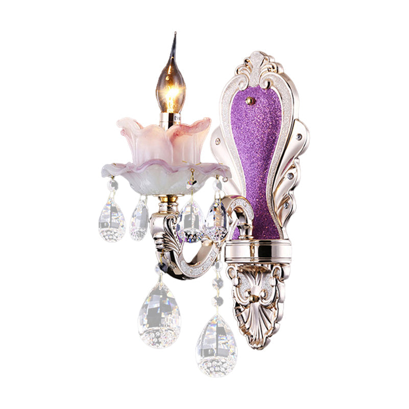 Lisslune | Purple Candle Holder Wall Lamp Modern 1/2 Lights Jade Wall Light with Crystal Pendant