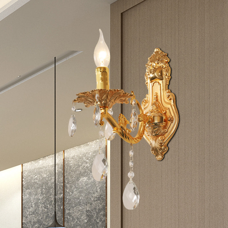 Lisslune | Gold Candelabrum Wall Lamp Modernism 1/2 Lights Metal Wall Light with Crystal Drops