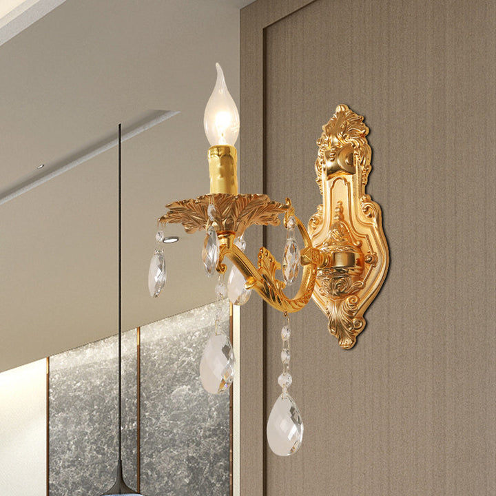 Lisslune | Gold Candelabrum Wall Lamp Modernism 1/2 Lights Metal Wall Light with Crystal Drops