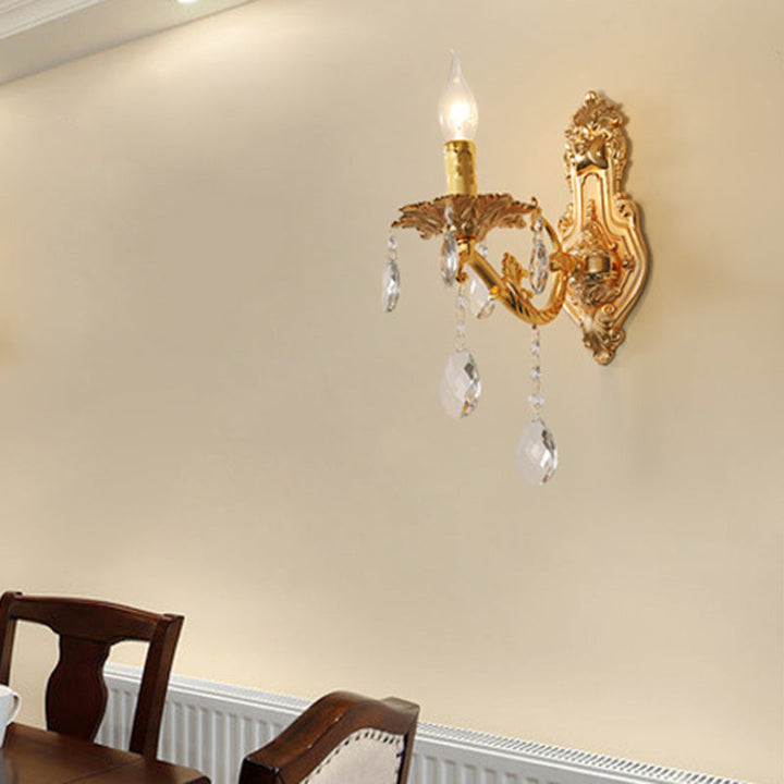 Lisslune | Gold Candelabrum Wall Lamp Modernism 1/2 Lights Metal Wall Light with Crystal Drops