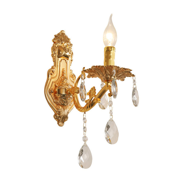 Lisslune | Gold Candelabrum Wall Lamp Modernism 1/2 Lights Metal Wall Light with Crystal Drops
