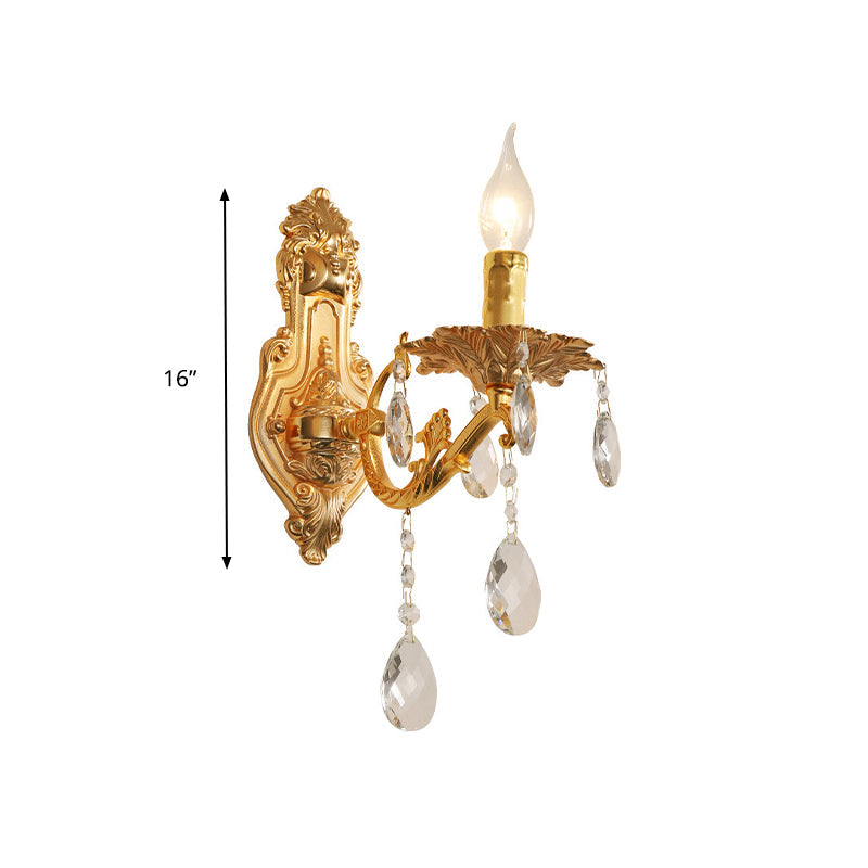 Lisslune | Gold Candelabrum Wall Lamp Modernism 1/2 Lights Metal Wall Light with Crystal Drops