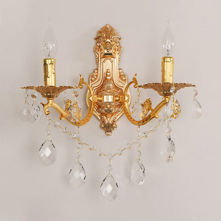 Lisslune | Gold Candelabrum Wall Lamp Modernism 1/2 Lights Metal Wall Light with Crystal Drops
