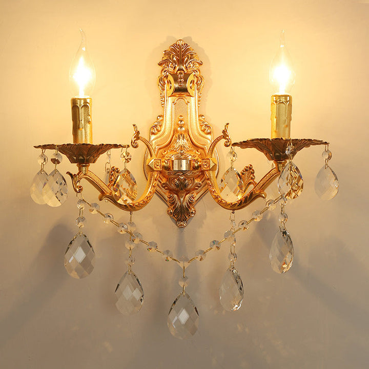 Lisslune | Gold Candelabrum Wall Lamp Modernism 1/2 Lights Metal Wall Light with Crystal Drops