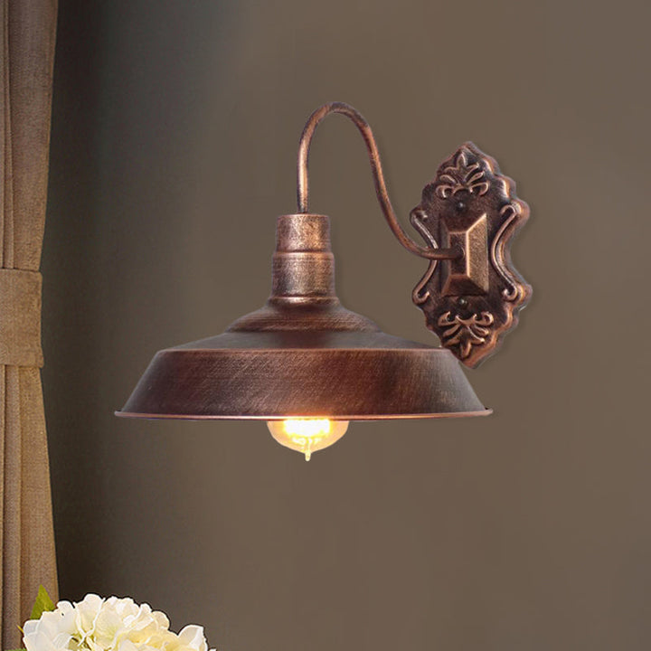 Lisslune | 1 Light Barn Wall Mount Light Antique Style Copper/Rust Wrought Iron Wall Lamp for Balcony