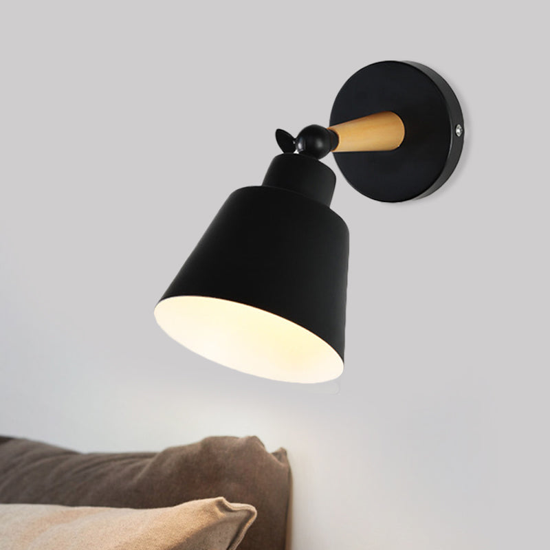 Lisslune | 1 Light Wall Light Modern Style Bucket Shade Metal Wall Lamp in Black for Living Room