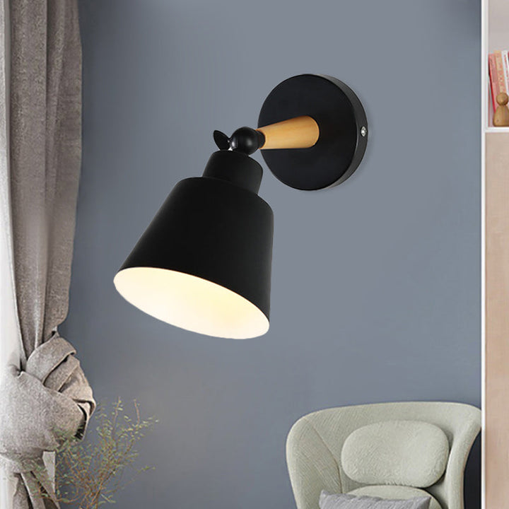 Lisslune | 1 Light Wall Light Modern Style Bucket Shade Metal Wall Lamp in Black for Living Room