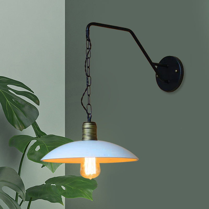 Lisslune | Vintage Plate Shade Wall Lighting 1 Bulb Metallic Wall Lamp with Chain in White for Bedroom