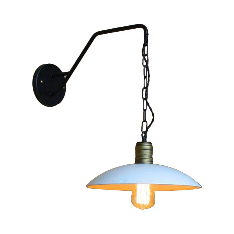 Lisslune | Vintage Plate Shade Wall Lighting 1 Bulb Metallic Wall Lamp with Chain in White for Bedroom