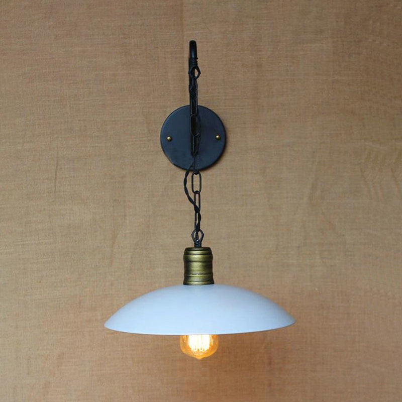 Lisslune | Vintage Plate Shade Wall Lighting 1 Bulb Metallic Wall Lamp with Chain in White for Bedroom