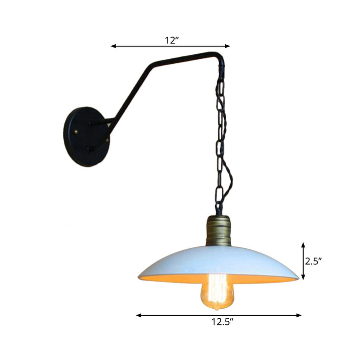 Lisslune | Vintage Plate Shade Wall Lighting 1 Bulb Metallic Wall Lamp with Chain in White for Bedroom