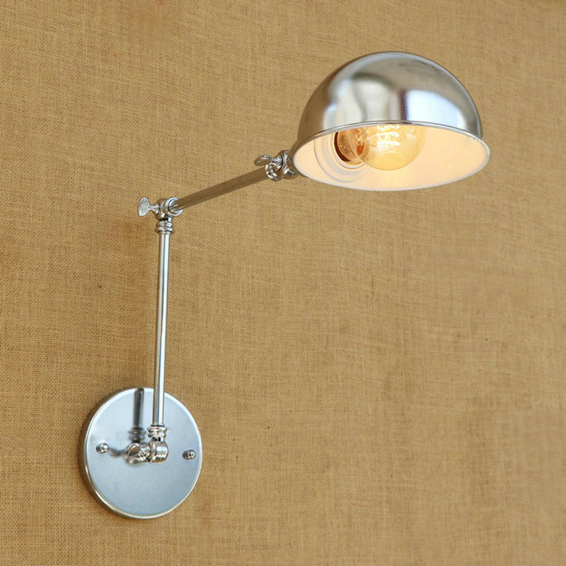 Lisslune | Curved Metal Wall Light Industrial Style 1 Light Bedroom Wall Lamp with Swivel Arm in Chrome