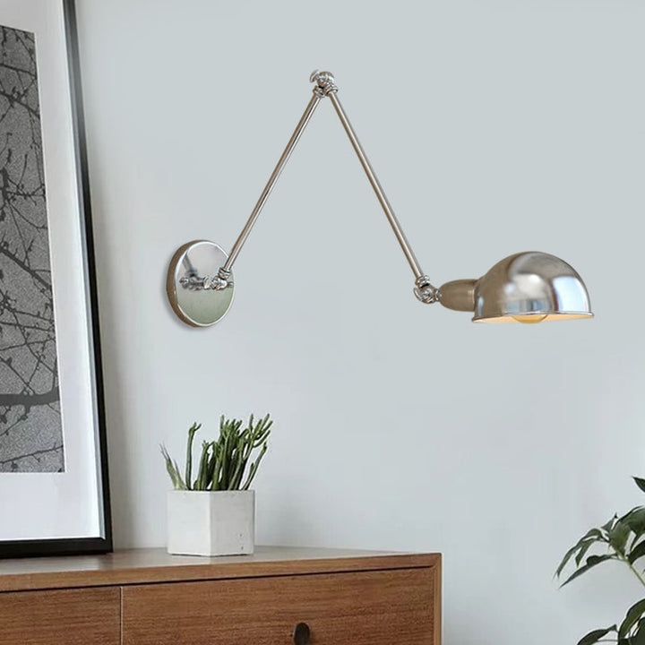 Lisslune | Curved Metal Wall Light Industrial Style 1 Light Bedroom Wall Lamp with Swivel Arm in Chrome