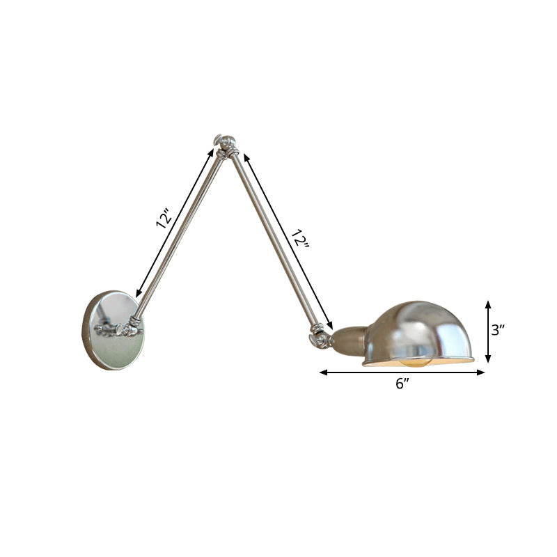 Lisslune | Curved Metal Wall Light Industrial Style 1 Light Bedroom Wall Lamp with Swivel Arm in Chrome