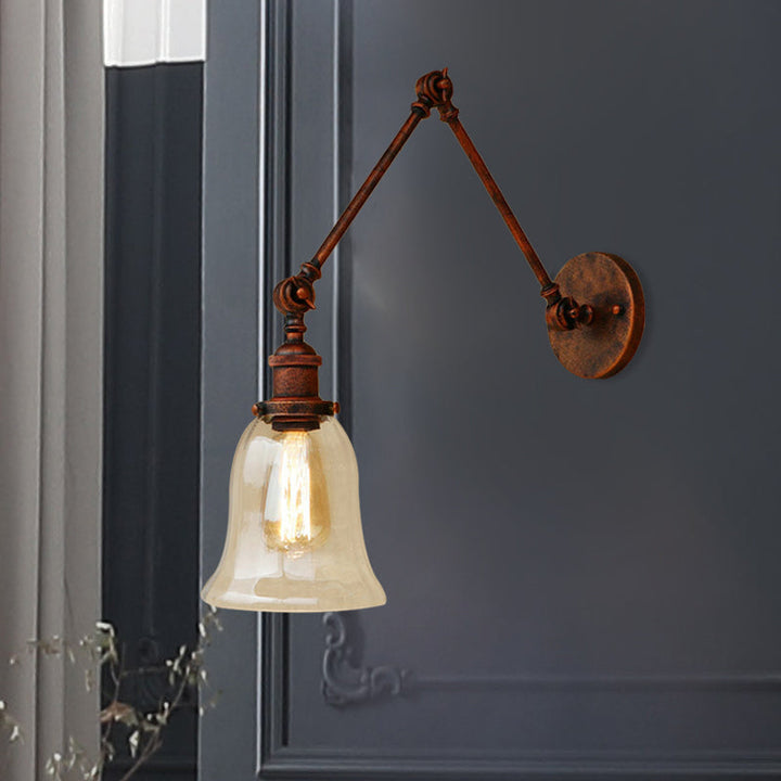 Lisslune | Expansive Bedroom Wall Light Retro Style Clear Glass 1 Light Rust Wall Lamp