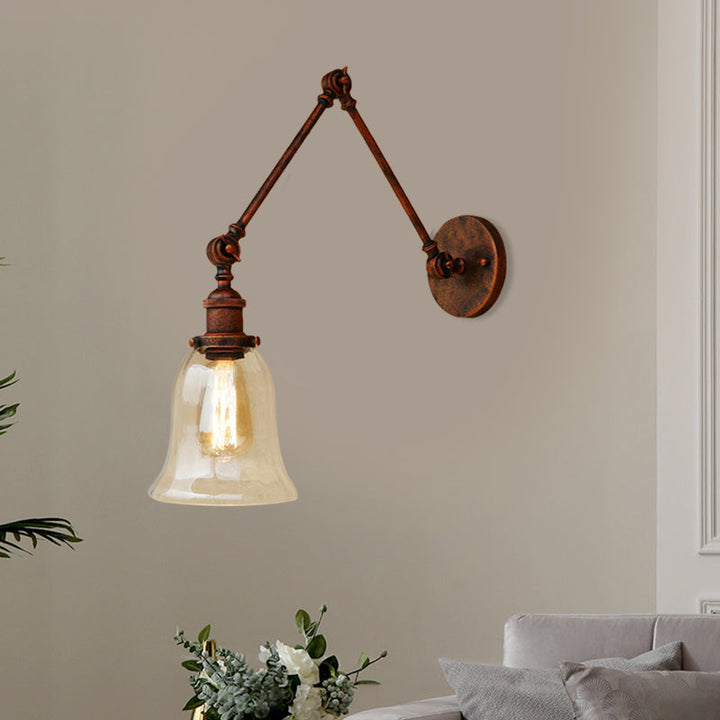 Lisslune | Expansive Bedroom Wall Light Retro Style Clear Glass 1 Light Rust Wall Lamp