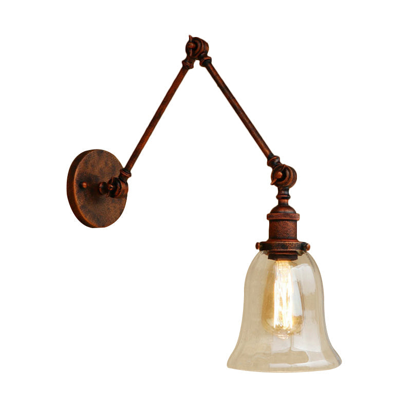 Lisslune | Expansive Bedroom Wall Light Retro Style Clear Glass 1 Light Rust Wall Lamp