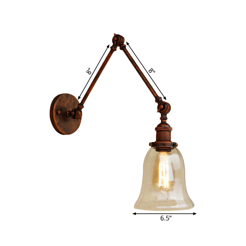 Lisslune | Expansive Bedroom Wall Light Retro Style Clear Glass 1 Light Rust Wall Lamp