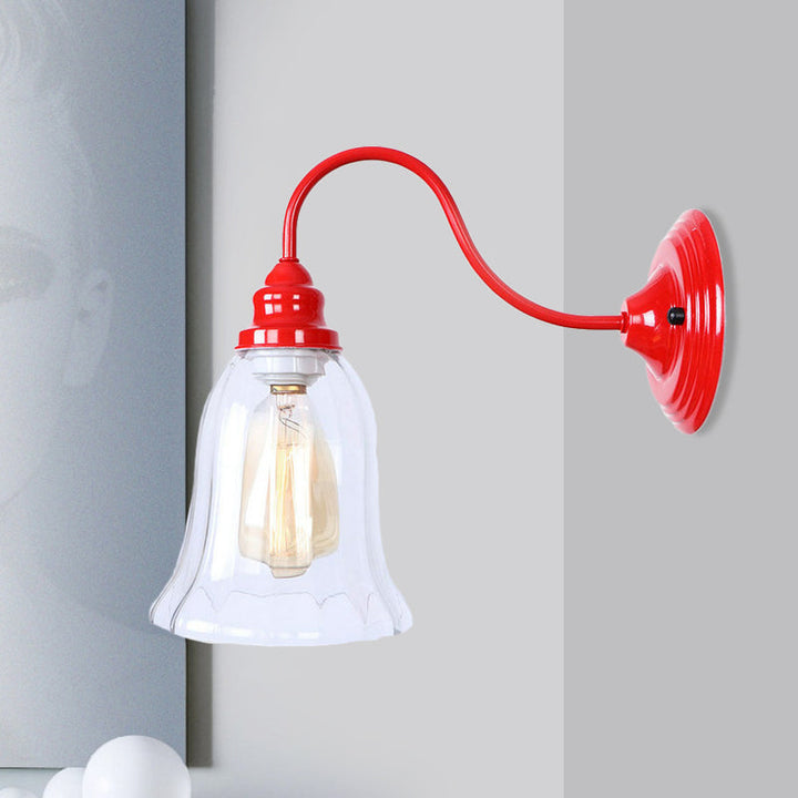 Lisslune | Red One Light Wall Light Industrial Clear Textured Glass Bell Lighting Fixture