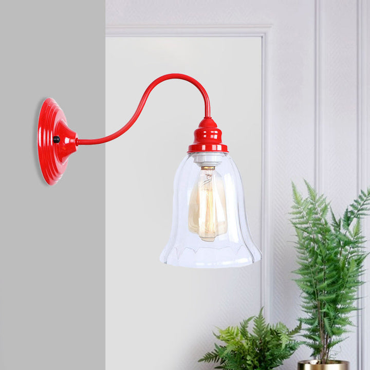 Lisslune | Red One Light Wall Light Industrial Clear Textured Glass Bell Lighting Fixture