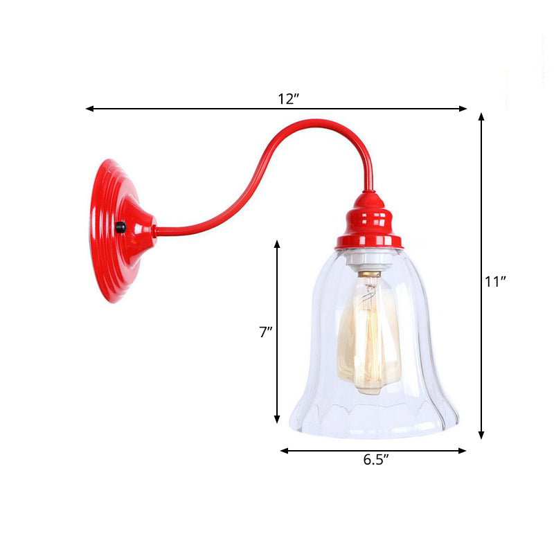 Lisslune | Red One Light Wall Light Industrial Clear Textured Glass Bell Lighting Fixture