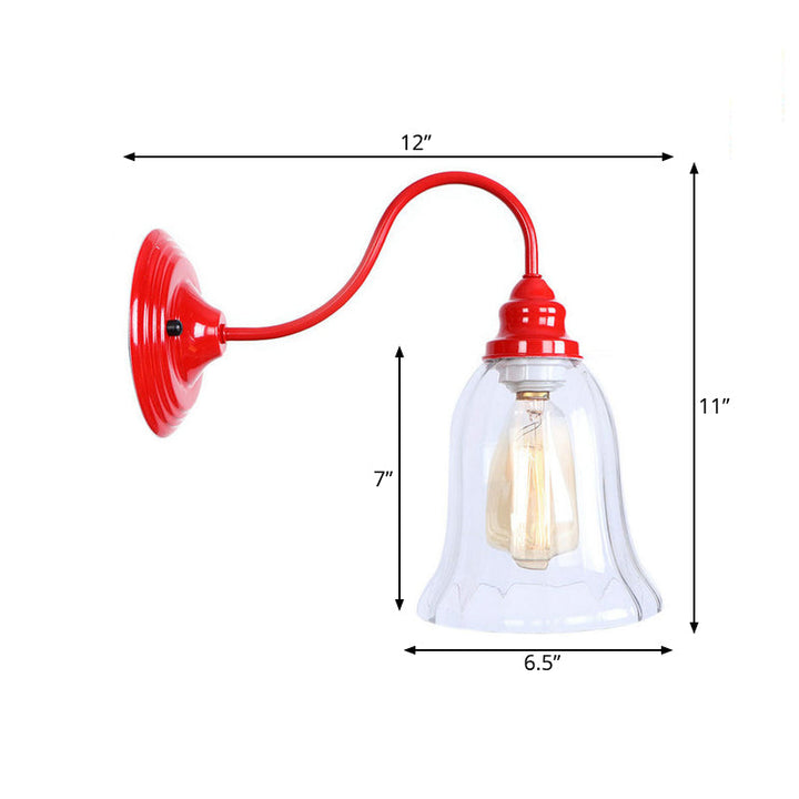 Lisslune | Red One Light Wall Light Industrial Clear Textured Glass Bell Lighting Fixture