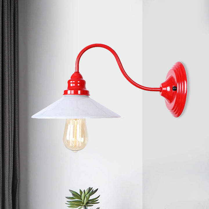 Lisslune | Single Bulb Wall Lamp with Wide Shade Metal Industrial Living Room Light Fixture in White