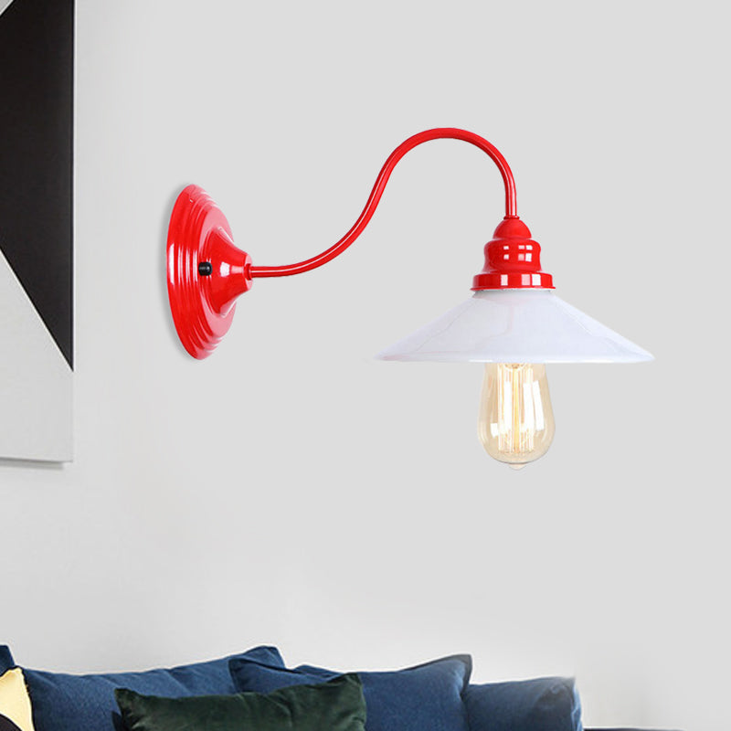 Lisslune | Single Bulb Wall Lamp with Wide Shade Metal Industrial Living Room Light Fixture in White