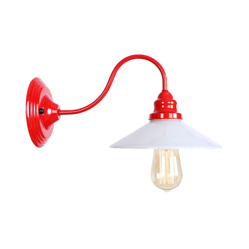 Lisslune | Single Bulb Wall Lamp with Wide Shade Metal Industrial Living Room Light Fixture in White