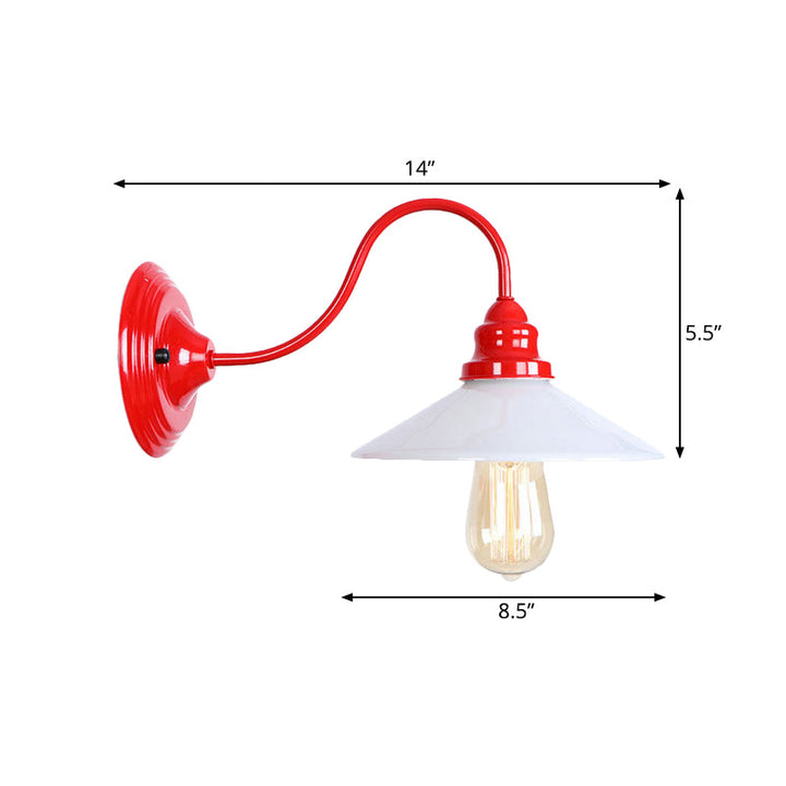 Lisslune | Single Bulb Wall Lamp with Wide Shade Metal Industrial Living Room Light Fixture in White