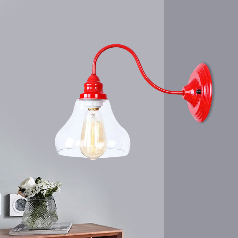 Lisslune | Industrial conical wall lighting 1 bulb clear glass wall lamp light in red for bathroom