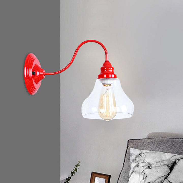 Lisslune | Industrial conical wall lighting 1 bulb clear glass wall lamp light in red for bathroom