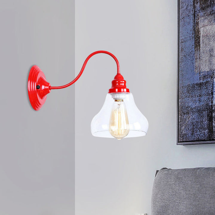Lisslune | Industrial conical wall lighting 1 bulb clear glass wall lamp light in red for bathroom