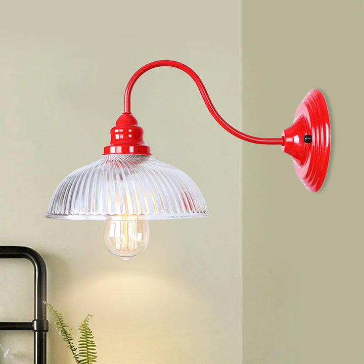 Lisslune | Red Dome Wall Lighting Industrial Ribbed Glass 1 Light Living Room Scone Light Fixture