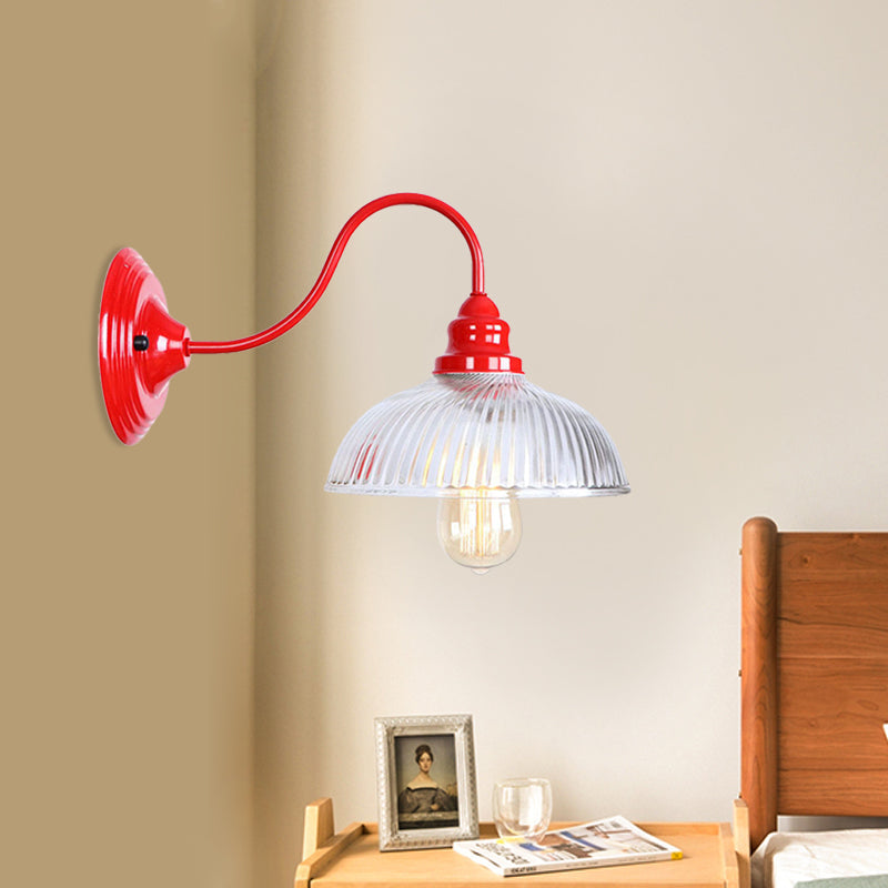 Lisslune | Red Dome Wall Lighting Industrial Ribbed Glass 1 Light Living Room Scone Light Fixture
