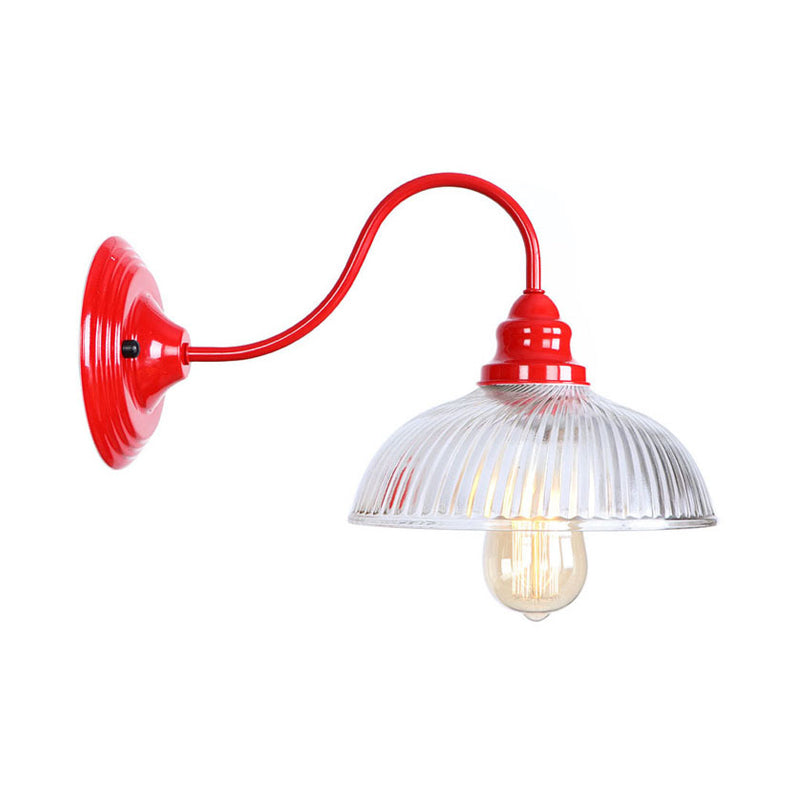 Lisslune | Red Dome Wall Lighting Industrial Ribbed Glass 1 Light Living Room Scone Light Fixture