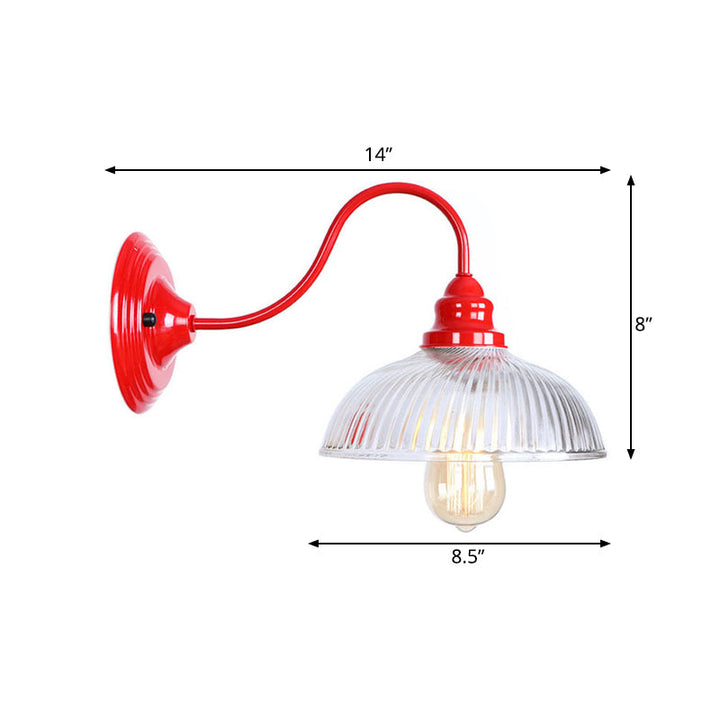Lisslune | Red Dome Wall Lighting Industrial Ribbed Glass 1 Light Living Room Scone Light Fixture