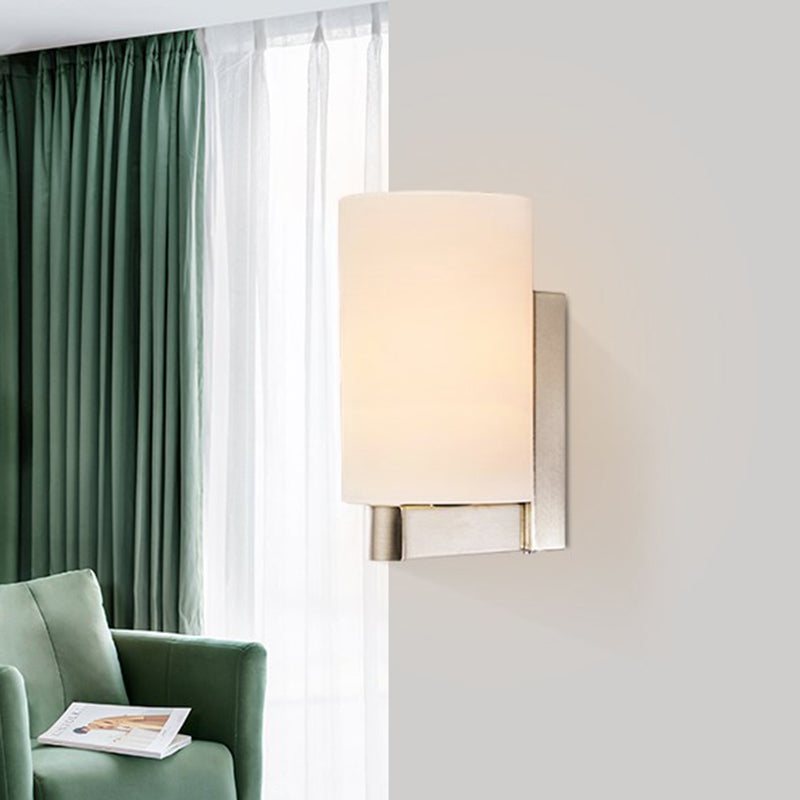 Lisslune | White glass cylinder wall lamp Modern 1 light chrome wall light for hallway