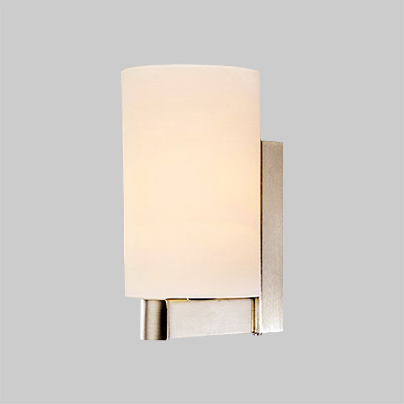 Lisslune | White glass cylinder wall lamp Modern 1 light chrome wall light for hallway