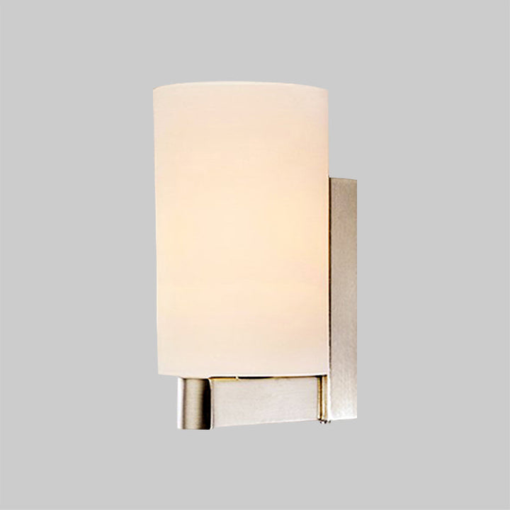 Lisslune | White glass cylinder wall lamp Modern 1 light chrome wall light for hallway