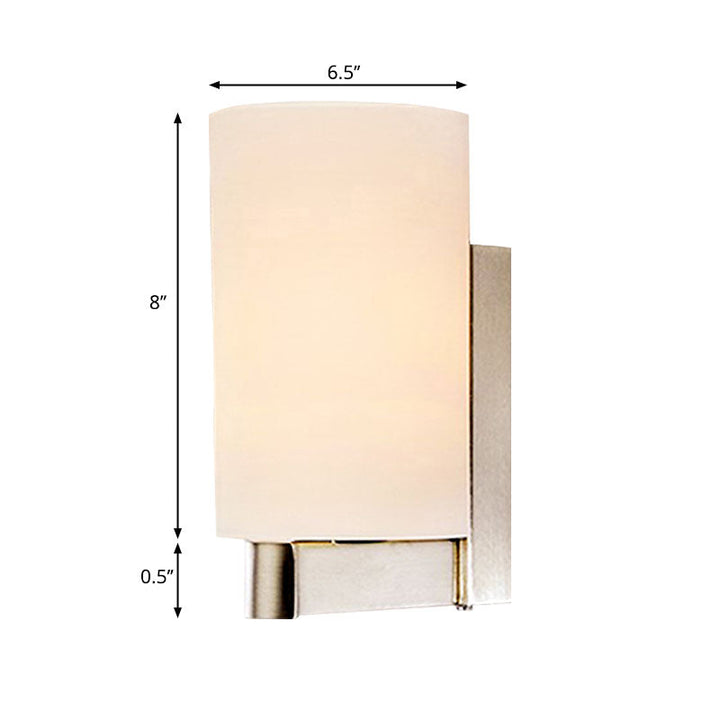 Lisslune | White glass cylinder wall lamp Modern 1 light chrome wall light for hallway