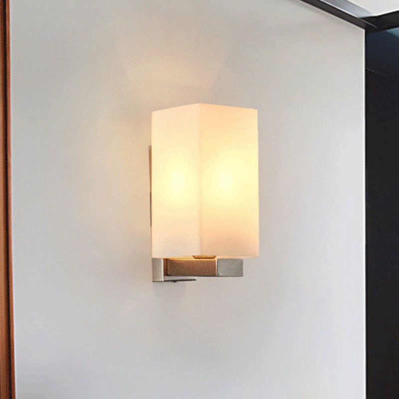 Lisslune | Rectangular Wall Lamp Modern Glass Shade 1 Light Wall Mounted Lamp in Chrome Finish