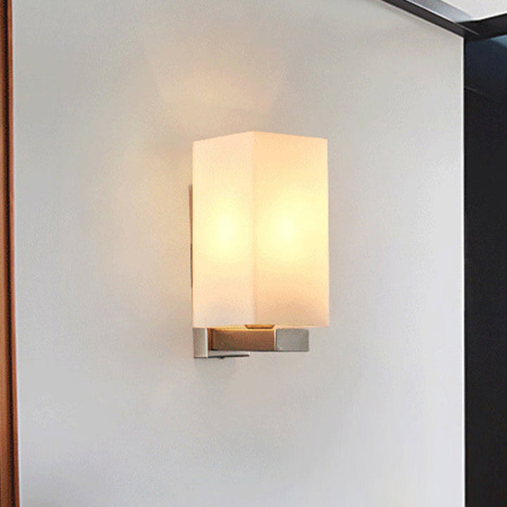 Lisslune | Rectangular Wall Lamp Modern Glass Shade 1 Light Wall Mounted Lamp in Chrome Finish