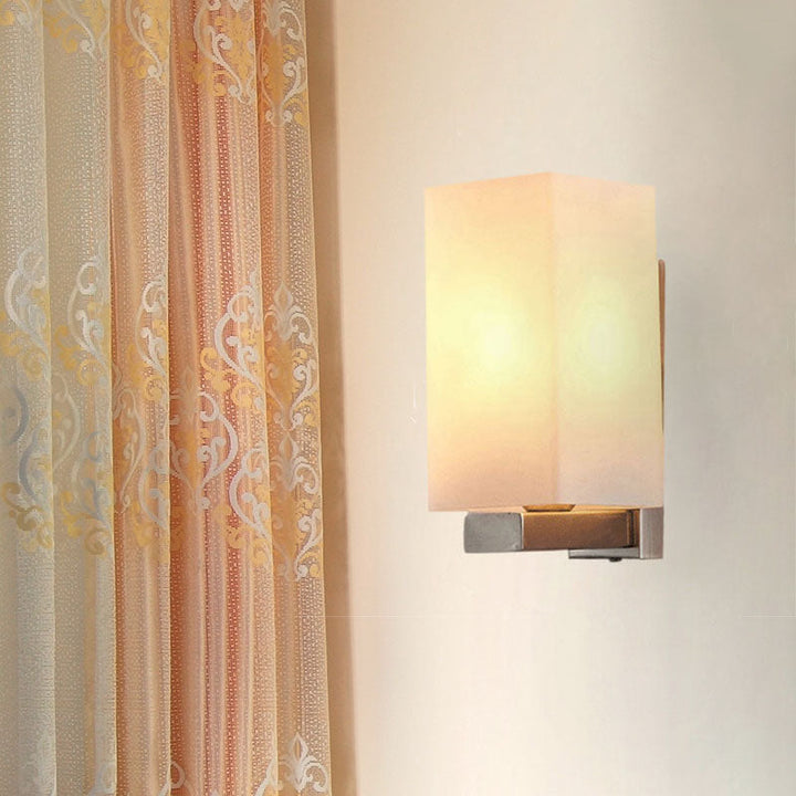 Lisslune | Rectangular Wall Lamp Modern Glass Shade 1 Light Wall Mounted Lamp in Chrome Finish